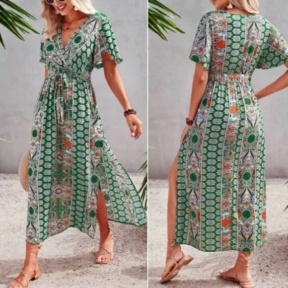 New Boho floral print butterfly sleeve maxi dress - Picture 1 of 9